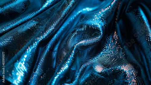 A blue fabric with a shiny, metallic sheen photo