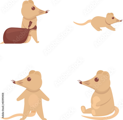 Elephant shrew icons set cartoon vector. Long nose shrew mouse. Rare animal photo