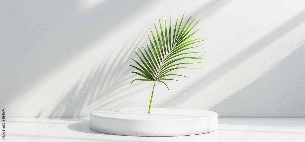 3d white cylinder podium with palm leaves on light background for product presentation, mockup design template 3d white cylinder podium with palm leaves on light background for product presentation, mockup design template