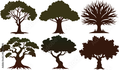 set of trees silhouettes