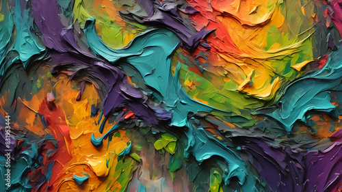 chaotic brush strokes painted in oil. abstract colorful background