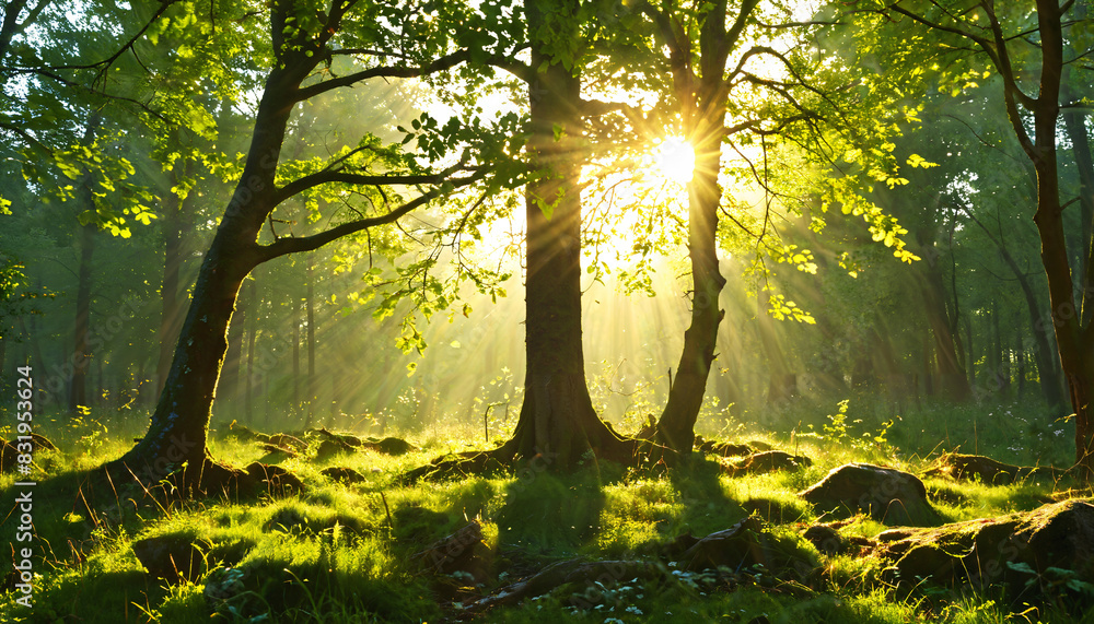 Obraz premium Forêt Baignée de Lumière Matinale