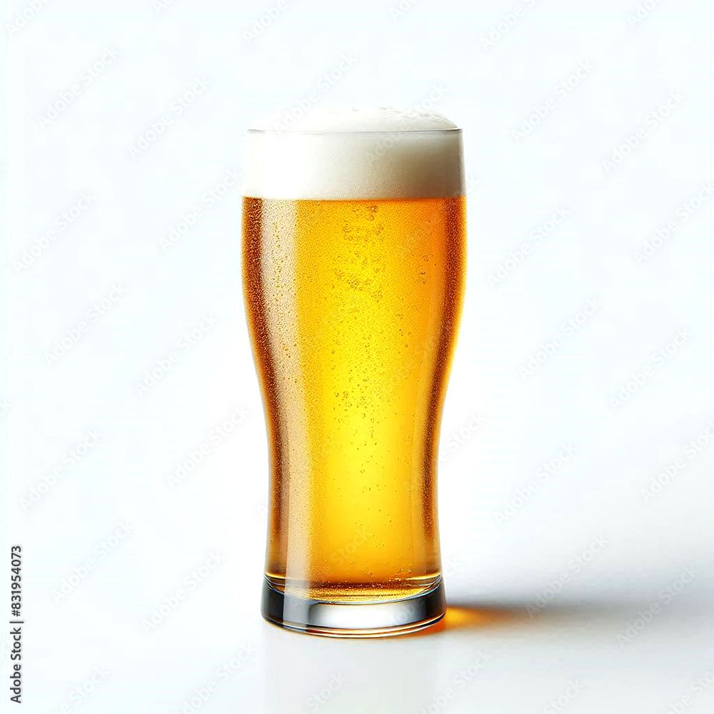 A tall beer glass with a straight and cylindrical shape A tall beer glass with a straight and cylindrical shape