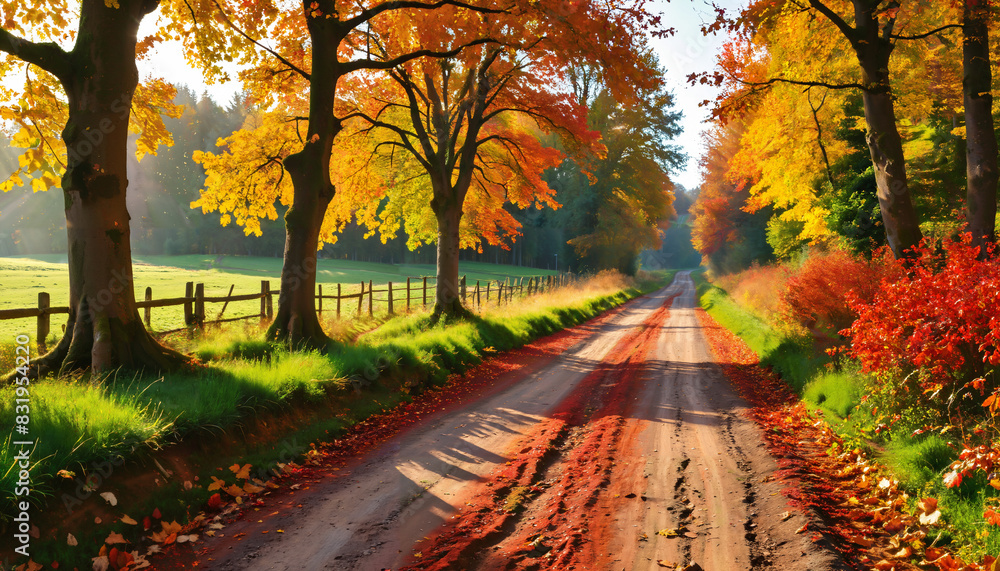 Naklejka premium Chemin forestier en automne