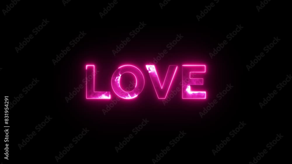 Love Text with Glowing Neon Lines Animated on Black Background Love Text with Glowing Neon Lines Animated on Black Background