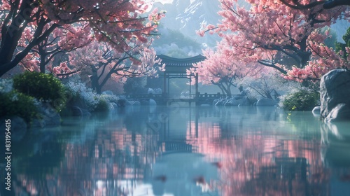Sakura Dream Haven: Amid surreal 3D garden walls, Sakura blooms create a tranquil sanctuary. © BGSTUDIOX