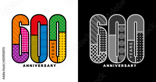 600th anniversary, six hundredth anniversary logo set, colorful logo for celebration, invitation, congratulations, web template, flyer and booklet, retro