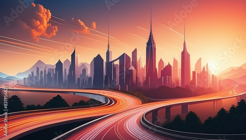 a stylish background wallpaper with modern cityscape silhouettes and dynamic lines, ideal for a trendy and cosmopolitan vibe