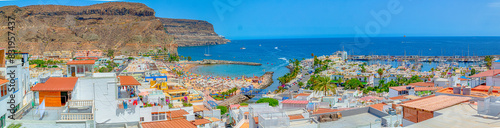 Panoramic Image of Picturesque Scenic Marina of Puerto De Mogan At Gran Canaria With Small Fishing Port is Called a Little Venice of the Canaries