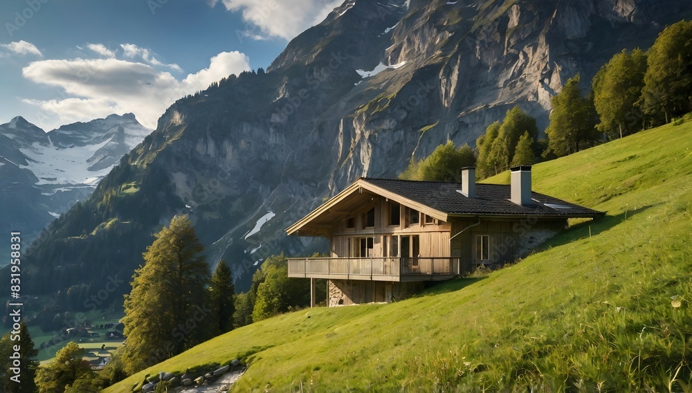 Nature house in the mountains landscape switzerland
