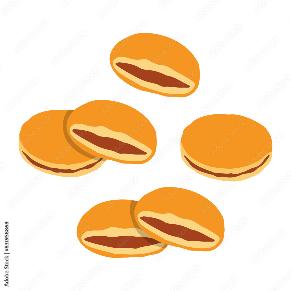 Hand drawn vector illustration of Dorayaki Japanese bean red bean jam pancake Hand drawn vector illustration of Dorayaki Japanese bean red bean jam pancake