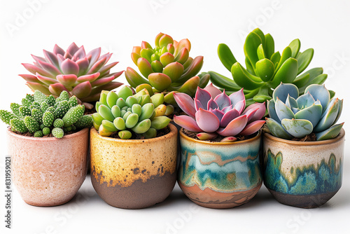 there are five different types of succulents in small pots