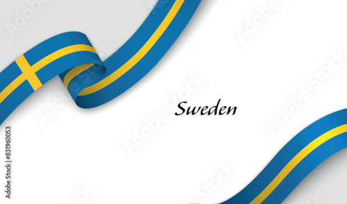 Ribbon with fllag of Sweden on white background