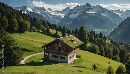 Nature house in the mountains landscape switzerland