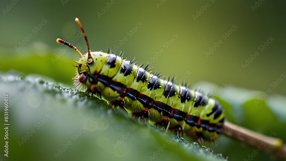 closeup portrait macro of beauty caterpillar on leaf closeup portrait macro of beauty caterpillar on leaf