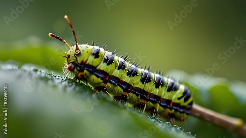 closeup portrait macro of beauty caterpillar on leaf © Iqbal