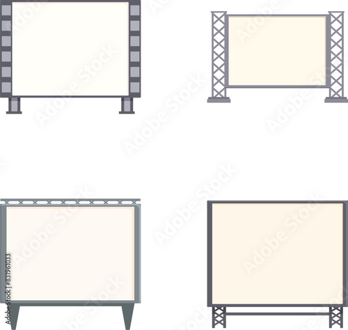Outdoor cinema icons set cartoon vector. Car cinema or drive movie in open air. Entertainment event