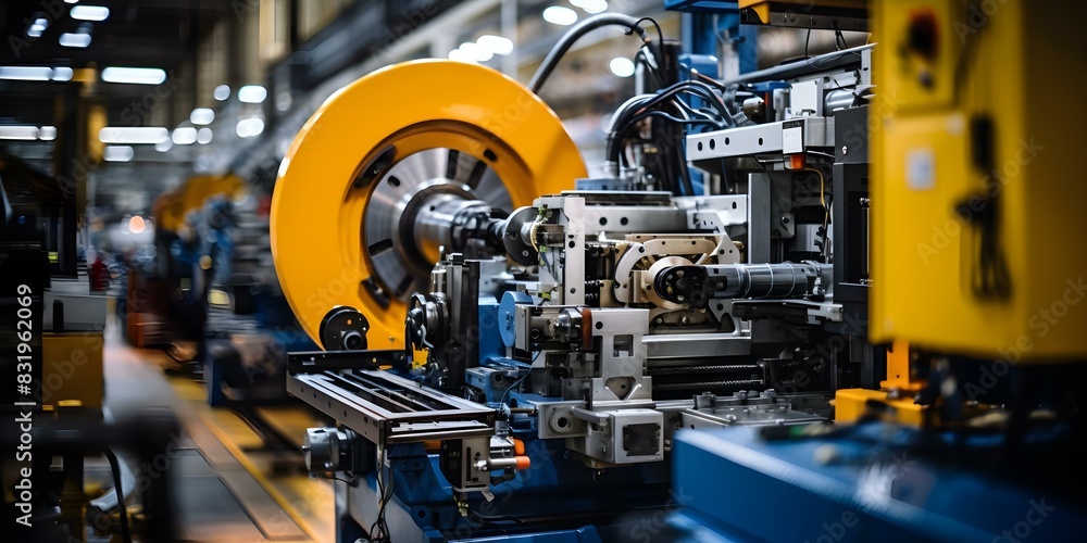 Optimizing Production Processes: Industrial Machinery in a Factory Setting. Concept Machinery Efficiency, Factory Operations, Industrial Automation, Process Optimization, Production Workflow Optimizing Production Processes: Industrial Machinery in a Factory Setting. Concept Machinery Efficiency, Factory Operations, Industrial Automation, Process Optimization, Production Workflow