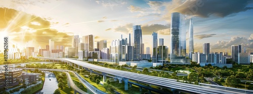 A futuristic smart city with advanced infrastructure  green energy solutions  and a harmonious urban design.