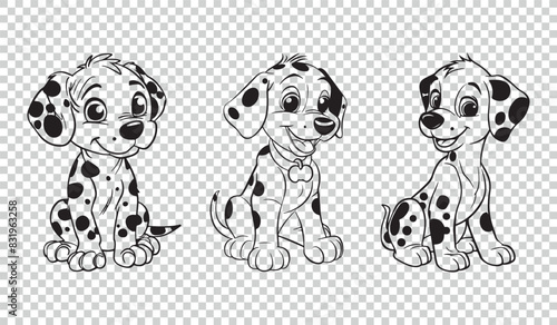 Baby dalmatian icons set, black vector illustrations on transparent background