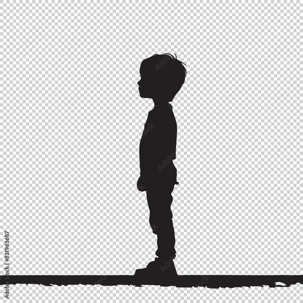 Child boy side view silhouette, black vector illustration on transparent background Child boy side view silhouette, black vector illustration on transparent background