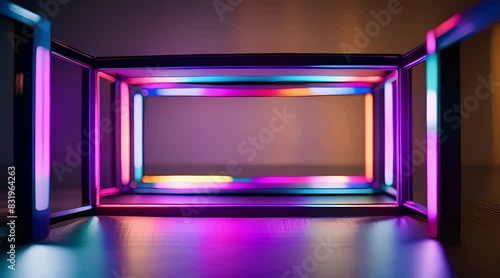 Background animation frame design with neon light effect, generated ai