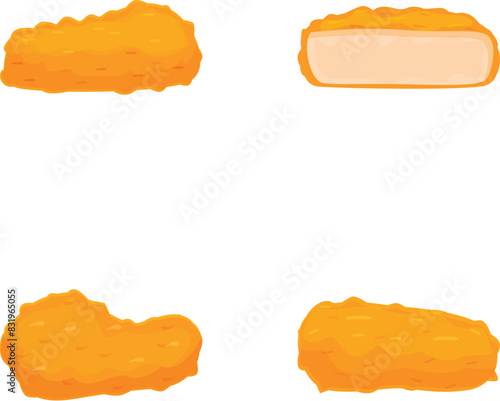 Chicken nugget icons set cartoon vector. Crispy fried chicken nugget. Fast food