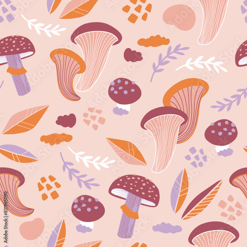 Pink Mushrooms seamless pattern
