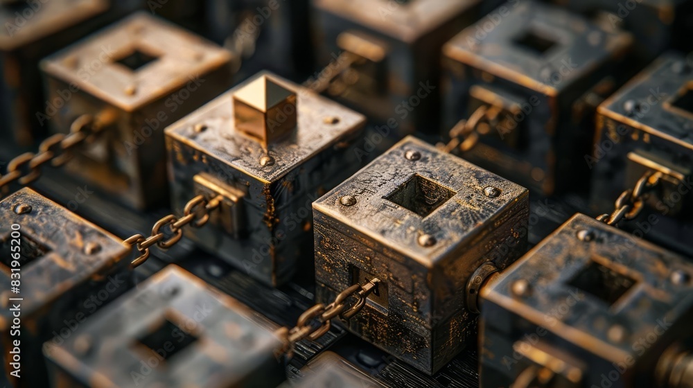 Obraz premium Technological blocks connected by chains