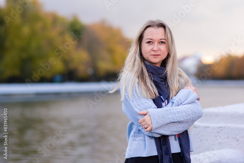 Sensual Woman Relaxing In Park At Autumn Season Happy Free Natural Portrait Girl Breathing Deeply With Foliage in Background As Pretty Woman Expressing Freedom Outdoor. © danmorgan12