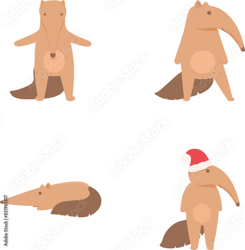 Giant anteater icons set cartoon vector. Cute funny anteater character. Wild nature