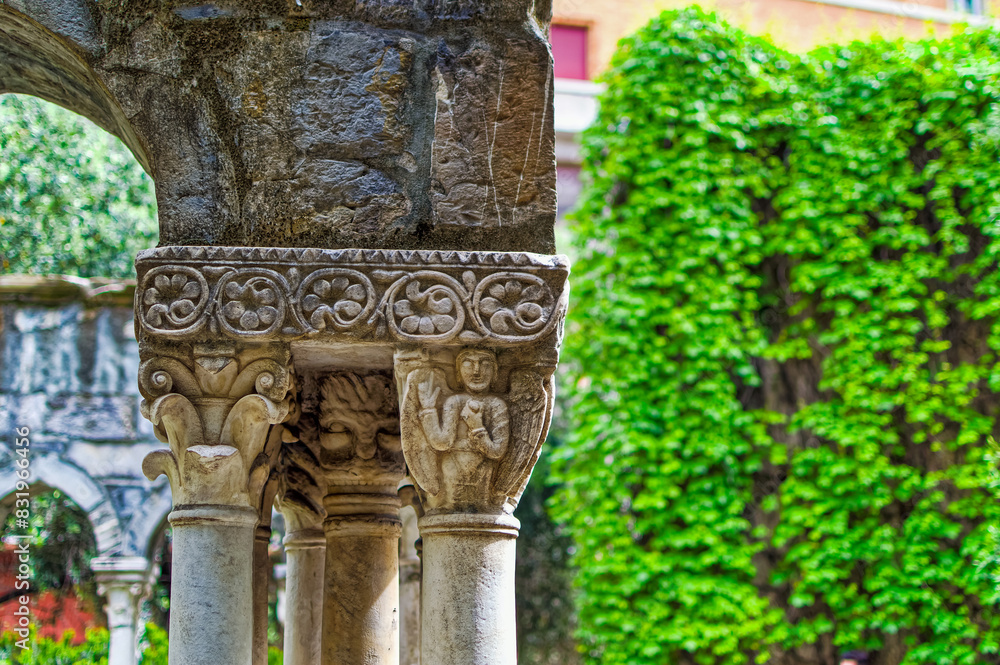 Remains of public medieval garden near Columbus house in Genoa, Italy.
