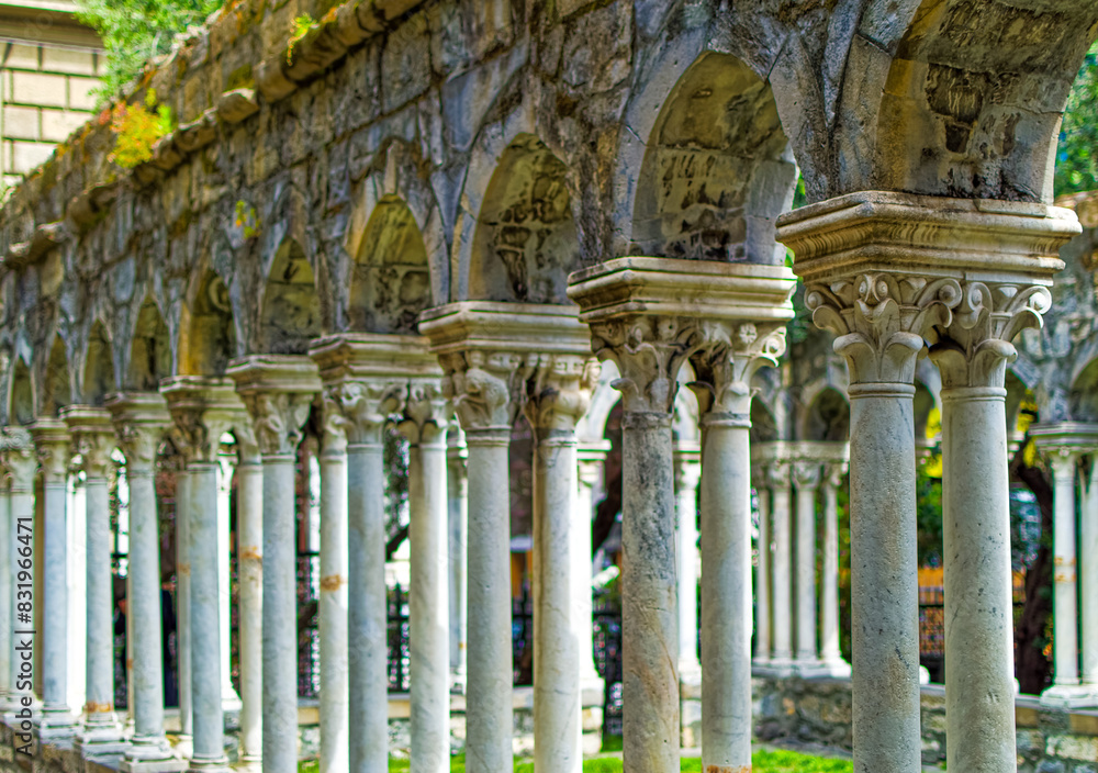 Remains of public medieval garden near Columbus house in Genoa, Italy.