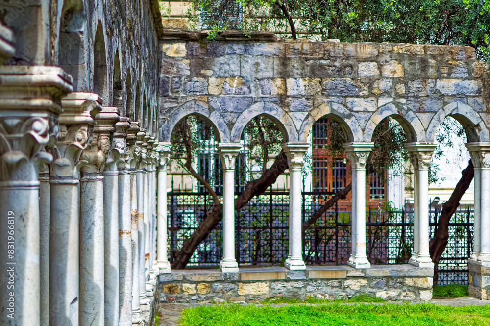 Remains of public medieval garden near Columbus house in Genoa, Italy.