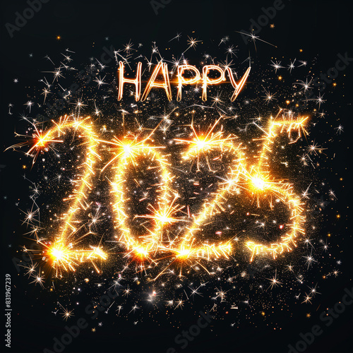 text on a white background, texture words "Happy New Year 2025"