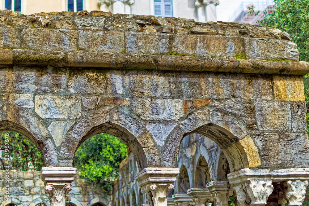 Remains of public medieval garden near Columbus house in Genoa, Italy.