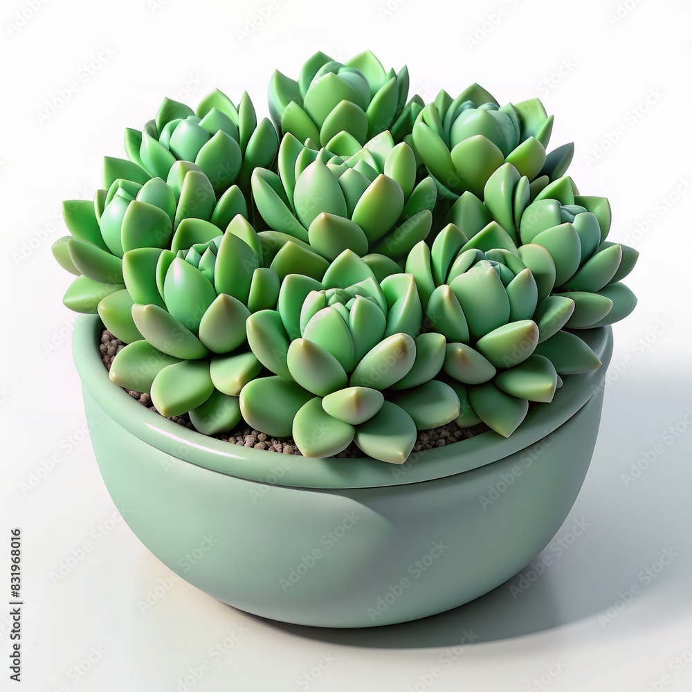 3D Render of a Cluster of Lush Green Succulents Growing in a White Ceramic Pot, on isolated white background, Generative AI 3D Render of a Cluster of Lush Green Succulents Growing in a White Ceramic Pot, on isolated white background, Generative AI