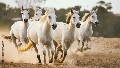 A Stunning Herd of White Horses in Full Sprint 