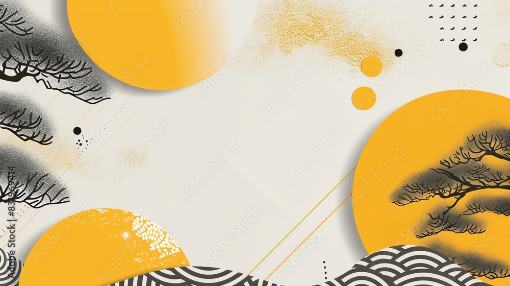 Grey and yellow geometric background with Japanese pattern modern