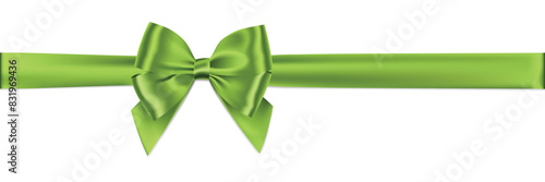 Green bow and ribbon realistic shiny satin with shadow for decorate your greeting card or website,vector isolated on white background.