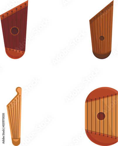 Gusli icons set cartoon vector. Slavic stringed musical instrument. Chord equipment photo