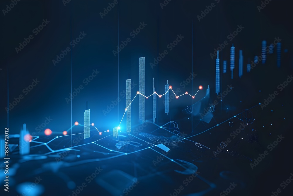 Digital background featuring stock market charts and graphs on a dark ...