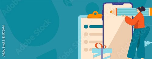 Invite friends to conduct questionnaire flat vector concept operation hand drawn illustration
