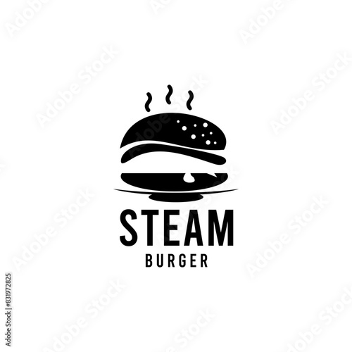 Vintage Retro Hot Steamed Ham Burger for Fast Food Restaurant Logo Design in Hipster style