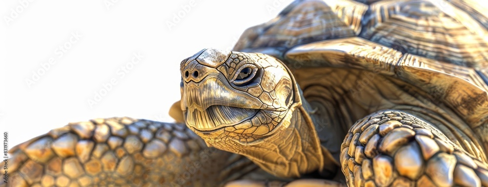 Naklejka premium Closeup of a tortoise's head and shell, showcasing intricate details.