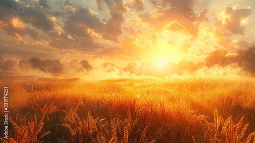 a giant harvest field with beautiful sunlight