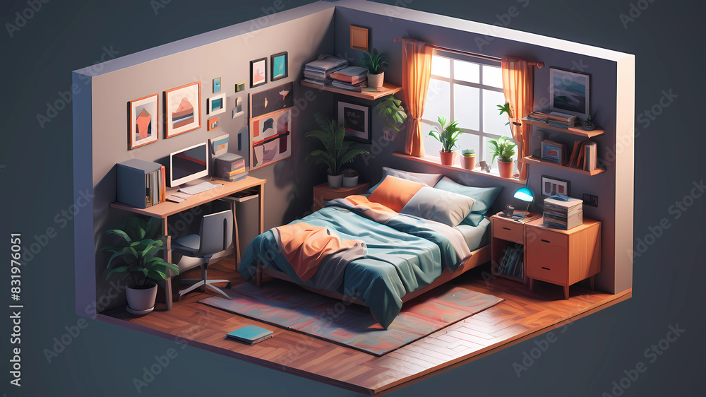 cube cutout of an isometric programmer's bedroom, 3d art, professional colors, soft lighting, high detail, artstation, concept art, behance, ray tracing cube cutout of an isometric programmer's bedroom, 3d art, professional colors, soft lighting, high detail, artstation, concept art, behance, ray tracing