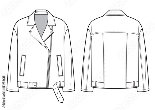 Oversized Leather Jacket, fashion flats template