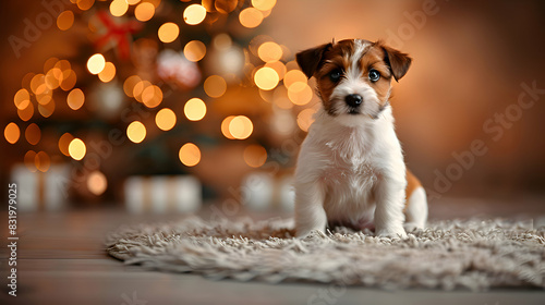 Christmas holiday pup - Puppy surrounded by decorations 
