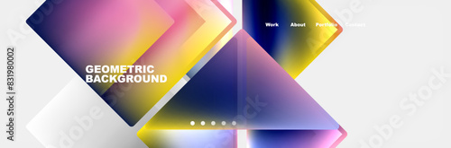 Colorful fluid gradient triangles and squares web site template. Vector Illustration For Wallpaper, Banner, Background, Card, Book Illustration, landing page